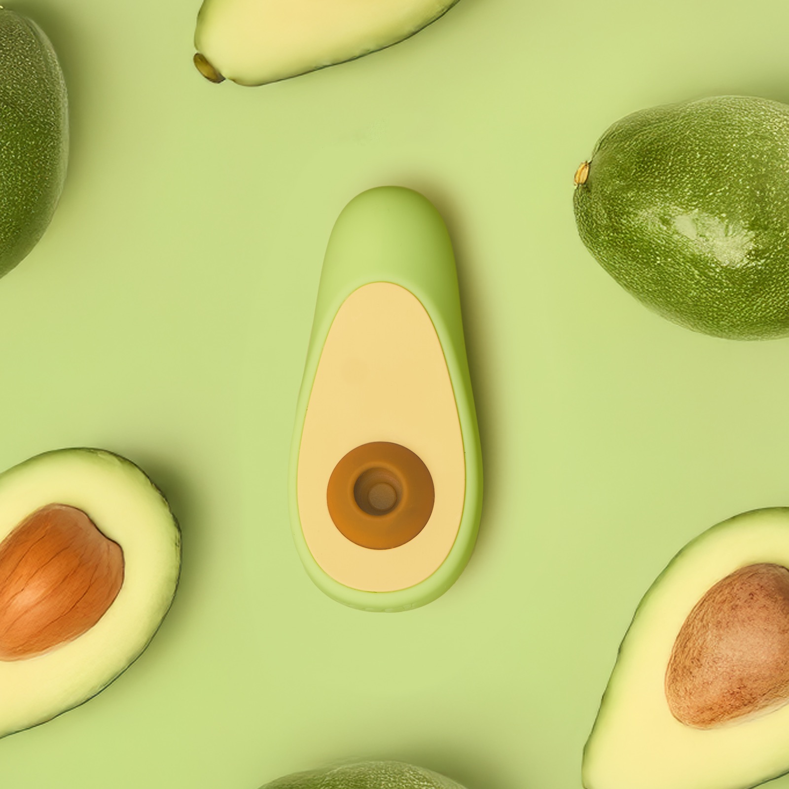 Avo device photographed among real avocados